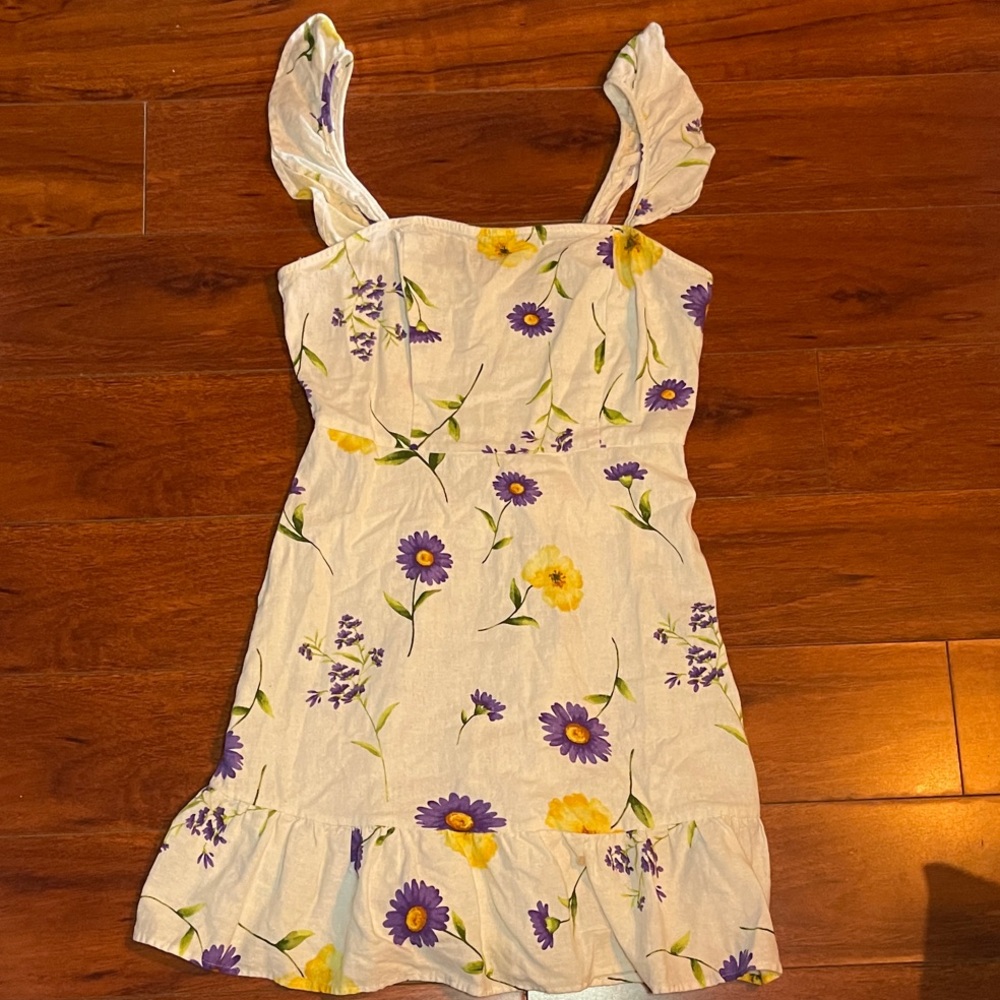 Forever 21 White Dress with Purple and Yellow Floral Print